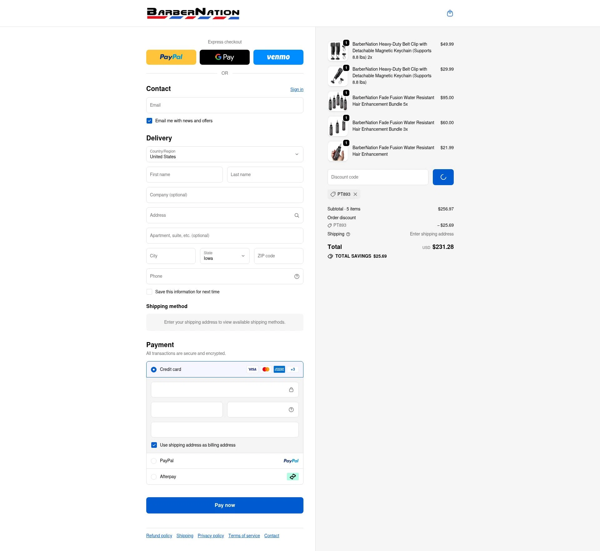BarberNation checkout page showing BarberNation discount code box | Screenshot taken by SimplyCodes community member on Feb 13, 2026