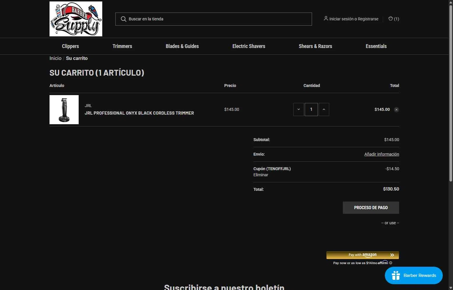 Barber Supply checkout page showing Barber Supply promo code box | Screenshot taken by SimplyCodes community member on Dec 31, 2025