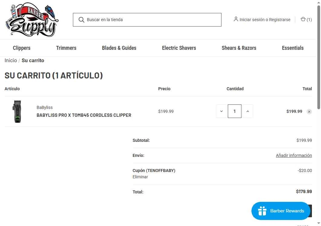 Barber Supply checkout page showing Barber Supply promo code box | Screenshot taken by SimplyCodes community member on Oct 18, 2025