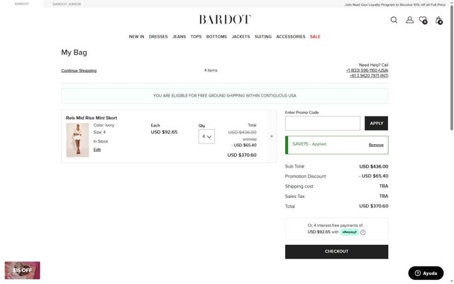 Bardot checkout page showing Bardot coupon code box | Screenshot taken by SimplyCodes community member on Jul 18, 2025