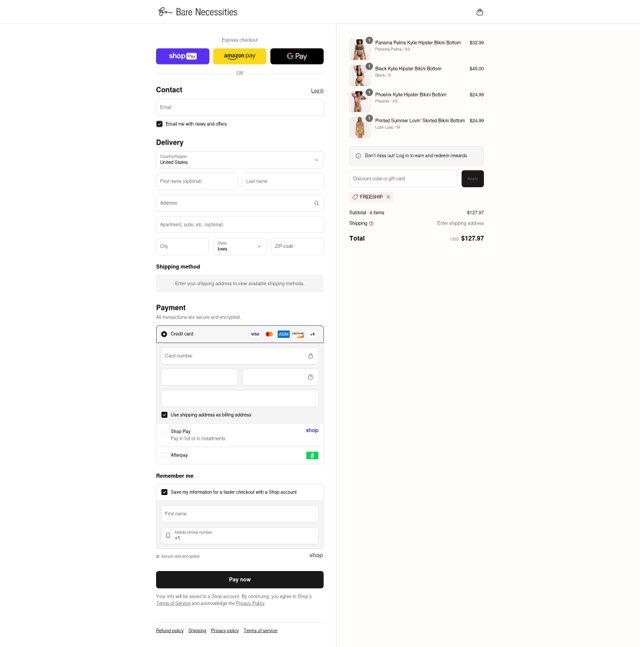 Bare Necessities checkout page showing Bare Necessities promo code box | Screenshot taken by SimplyCodes community member on Aug 26, 2025