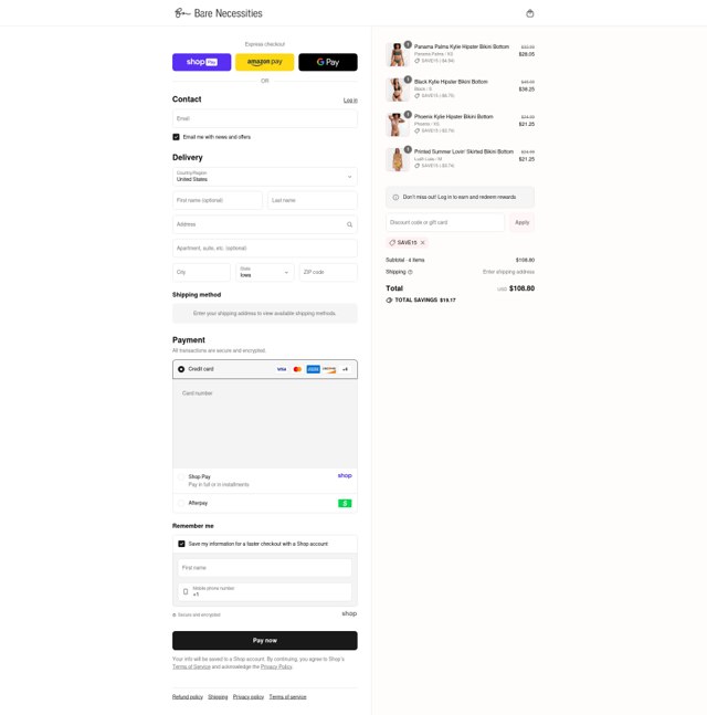Bare Necessities checkout page showing Bare Necessities promo code box | Screenshot taken by SimplyCodes community member on Aug 26, 2025
