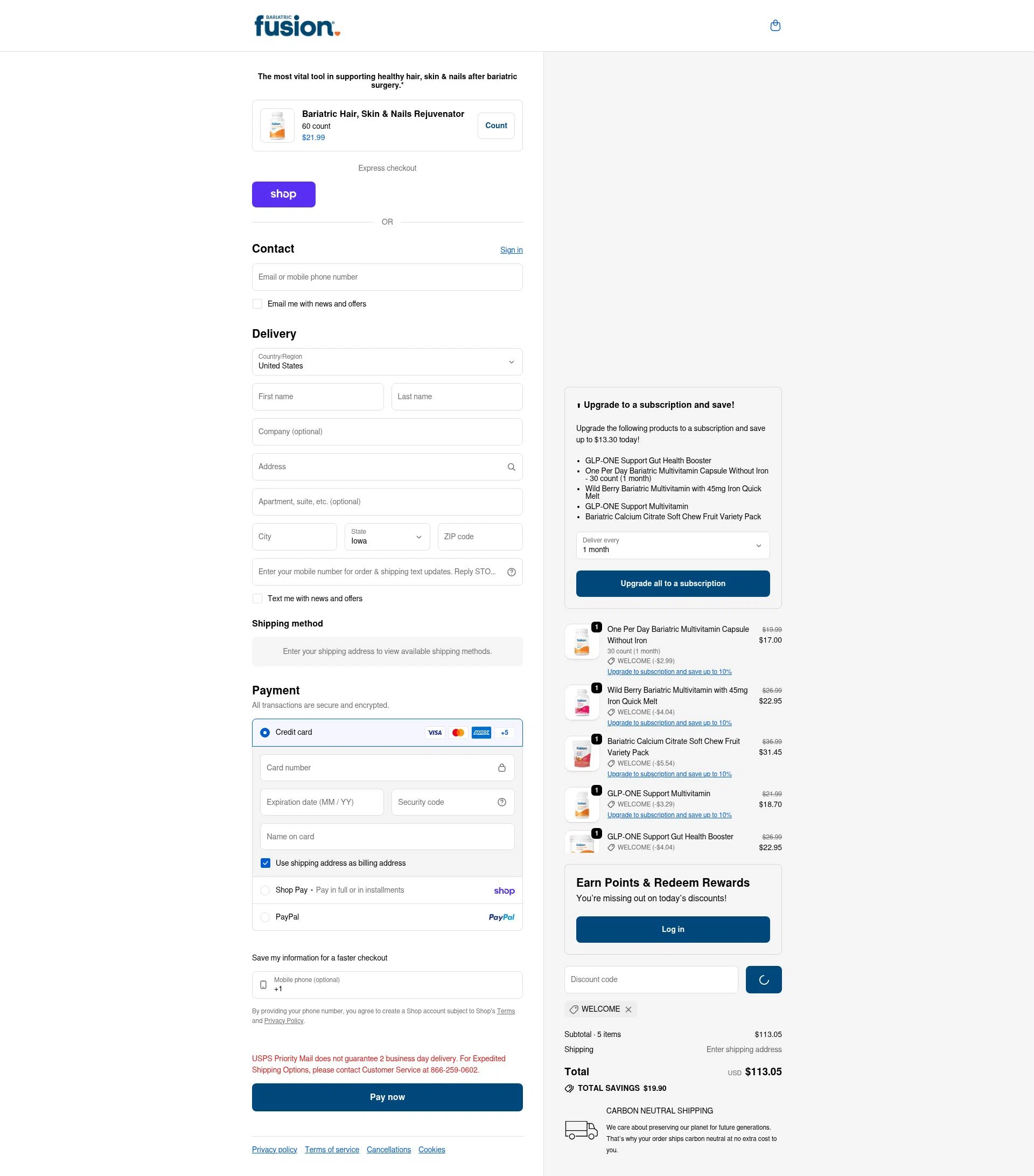 Bariatric Fusion checkout page showing Bariatric Fusion discount code box | Screenshot taken by SimplyCodes community member on Feb 4, 2026