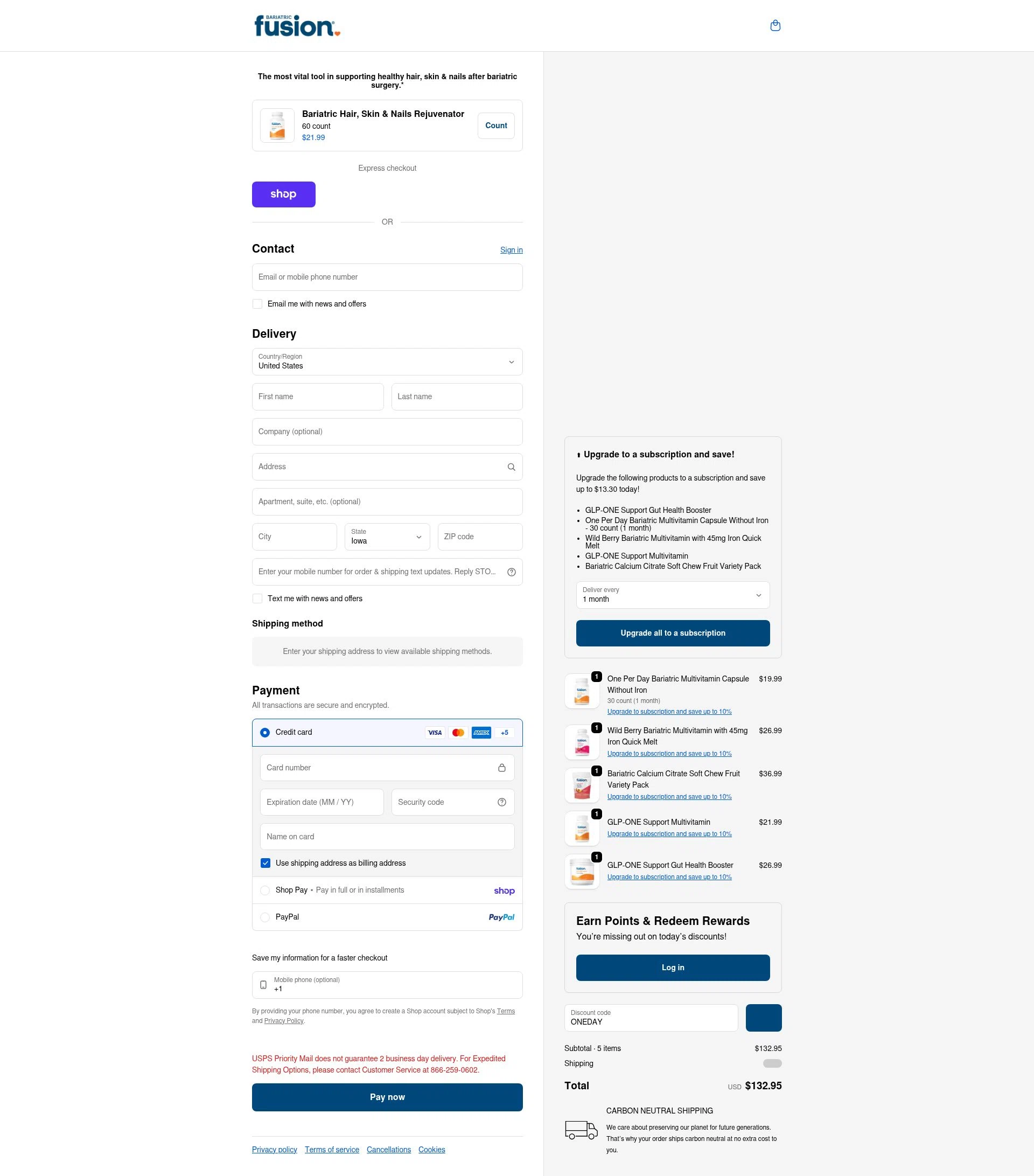 Bariatric Fusion checkout page showing Bariatric Fusion discount code box | Screenshot taken by SimplyCodes community member on Feb 4, 2026