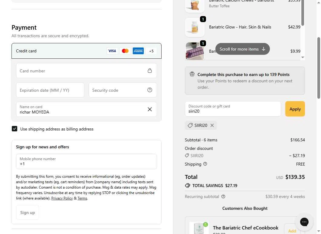 Bari Life checkout page showing Bari Life coupon code box | Screenshot taken by SimplyCodes community member on Dec 6, 2025