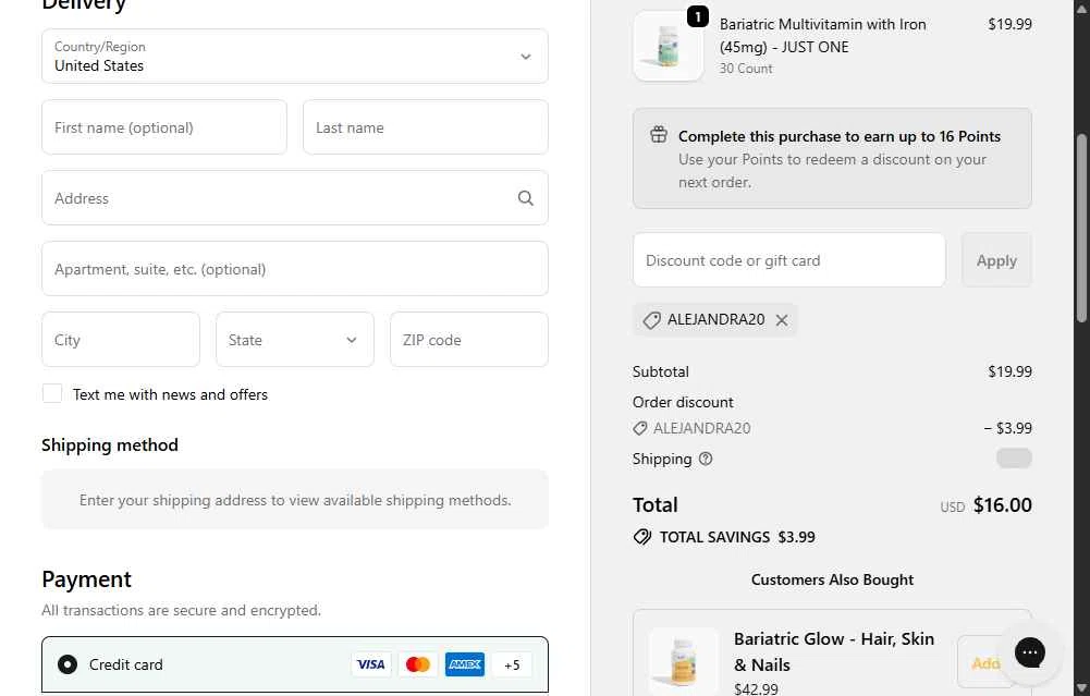 Bari Life checkout page showing Bari Life coupon code box | Screenshot taken by SimplyCodes community member on Dec 8, 2025