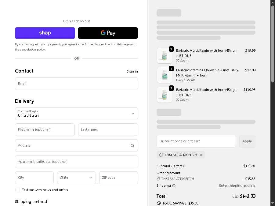 Bari Life checkout page showing Bari Life coupon code box | Screenshot taken by SimplyCodes community member on Jan 29, 2026