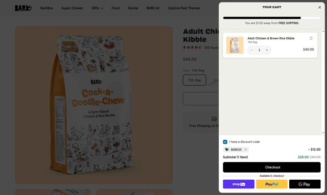 BarkBox checkout page showing BarkBox discount code box | Screenshot taken by SimplyCodes community member on Aug 20, 2025