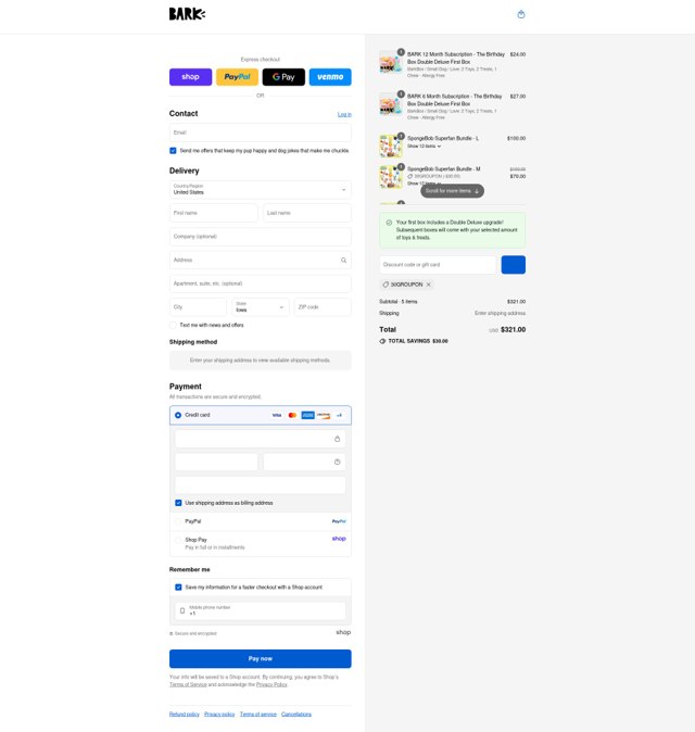Bark Bright checkout page showing Bark Bright promo code box | Screenshot taken by SimplyCodes community member on Sep 4, 2025