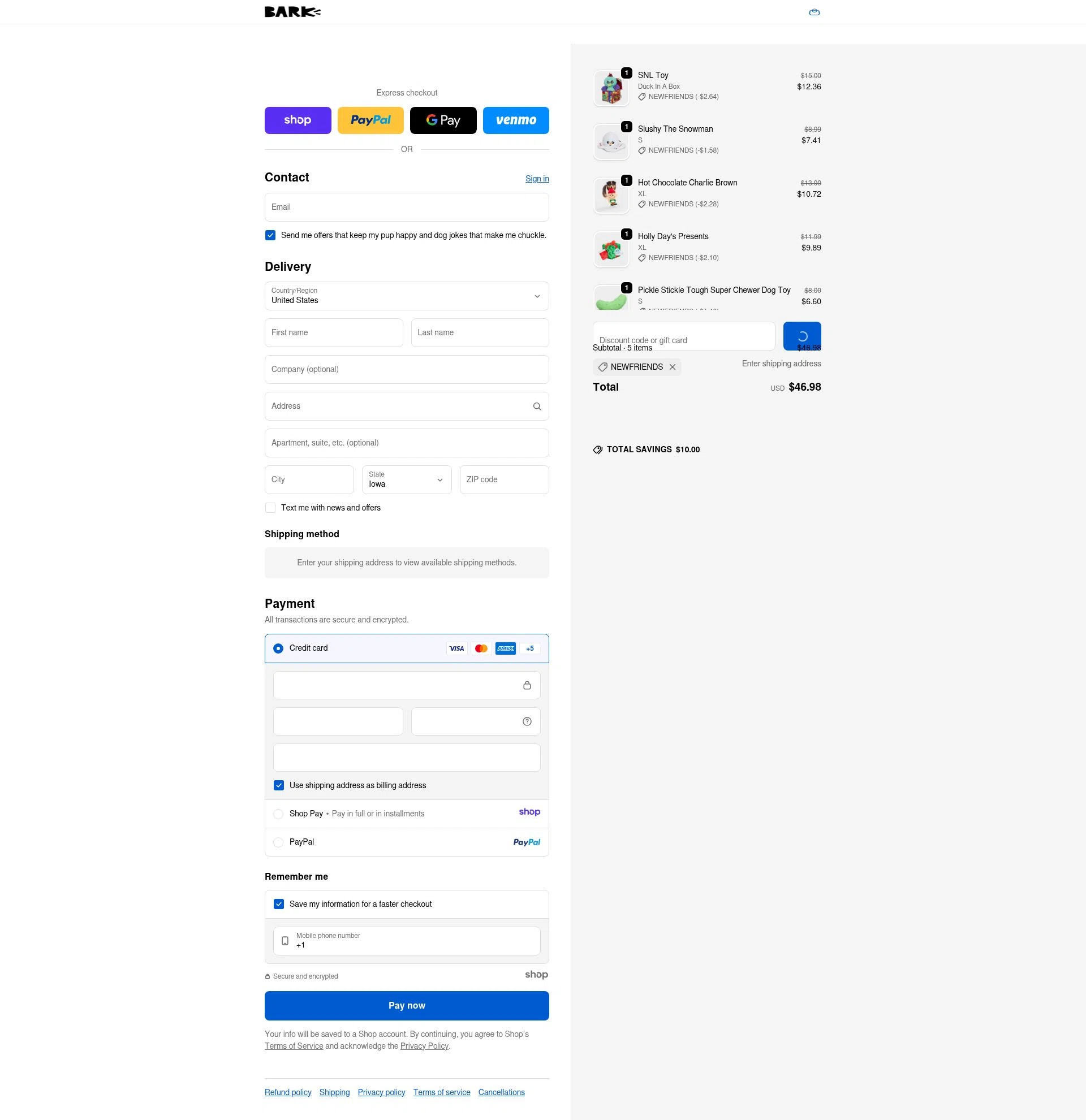 Bark Bright checkout page showing Bark Bright promo code box | Screenshot taken by SimplyCodes community member on Dec 23, 2025