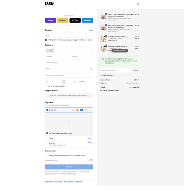 Bark Bright checkout page showing Bark Bright promo code box | Screenshot taken by SimplyCodes community member on Aug 31, 2025