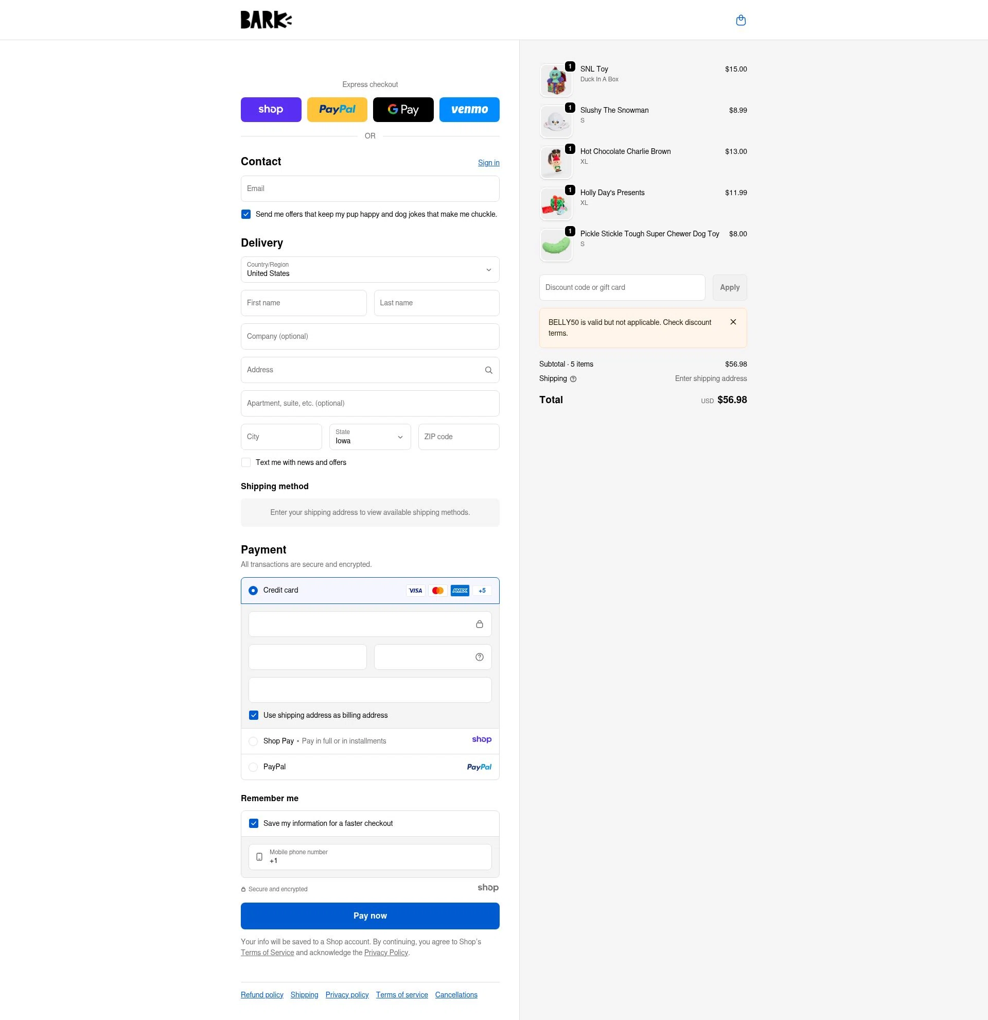 Bark Bright checkout page showing Bark Bright promo code box | Screenshot taken by SimplyCodes community member on Jan 2, 2026