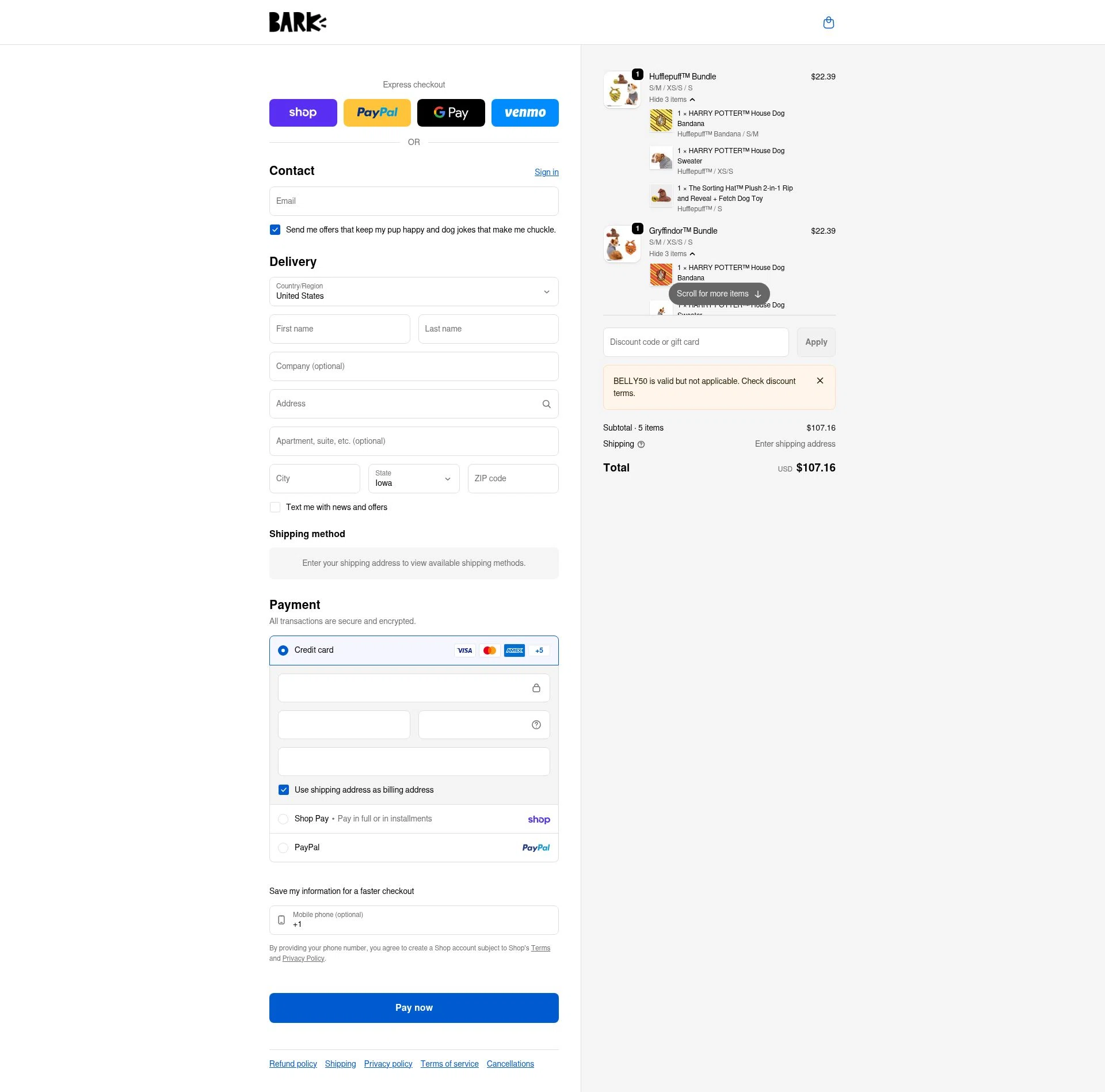Bark Bright checkout page showing Bark Bright promo code box | Screenshot taken by SimplyCodes community member on Feb 22, 2026