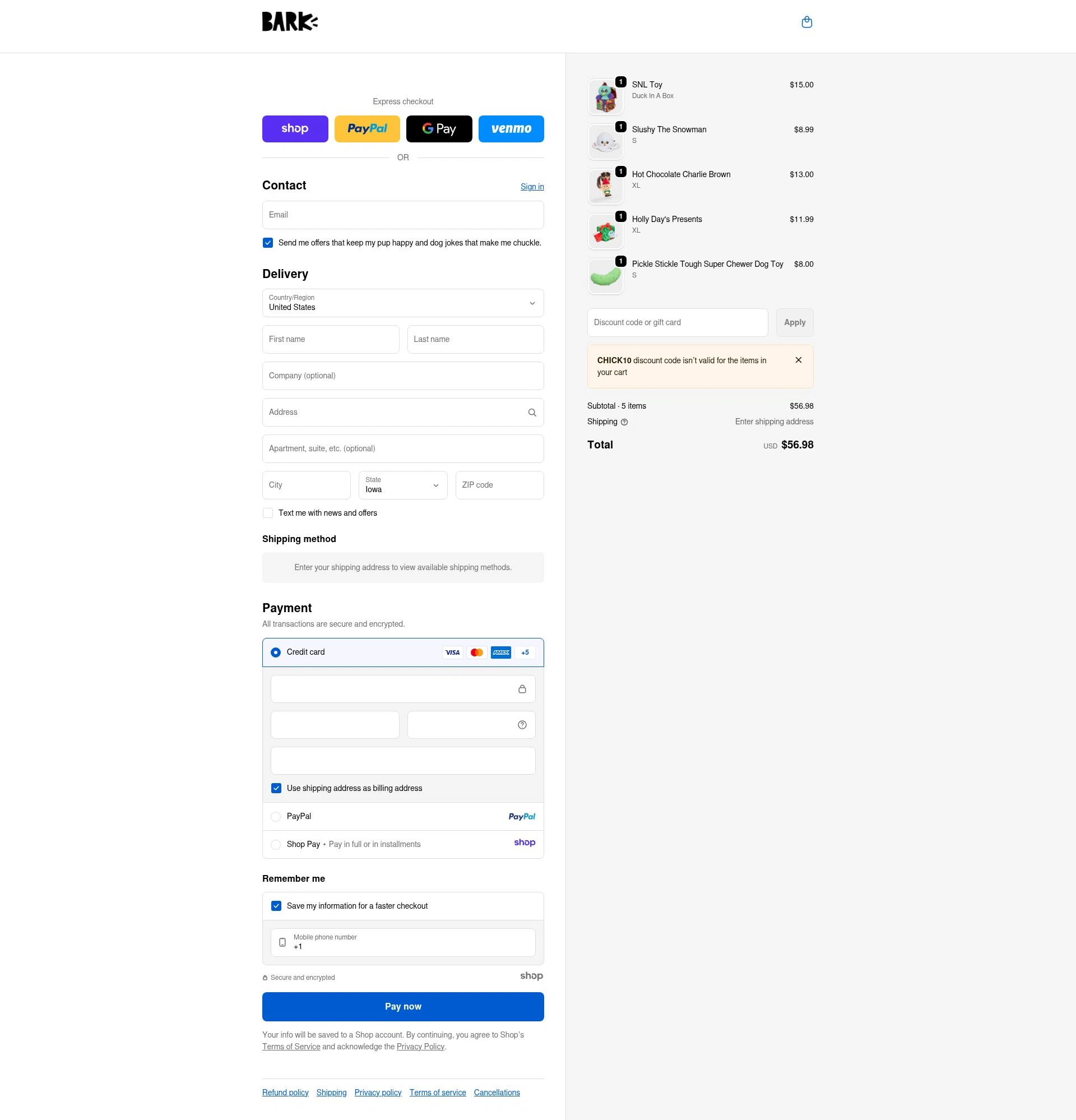 Bark Bright checkout page showing Bark Bright promo code box | Screenshot taken by SimplyCodes community member on Dec 17, 2025