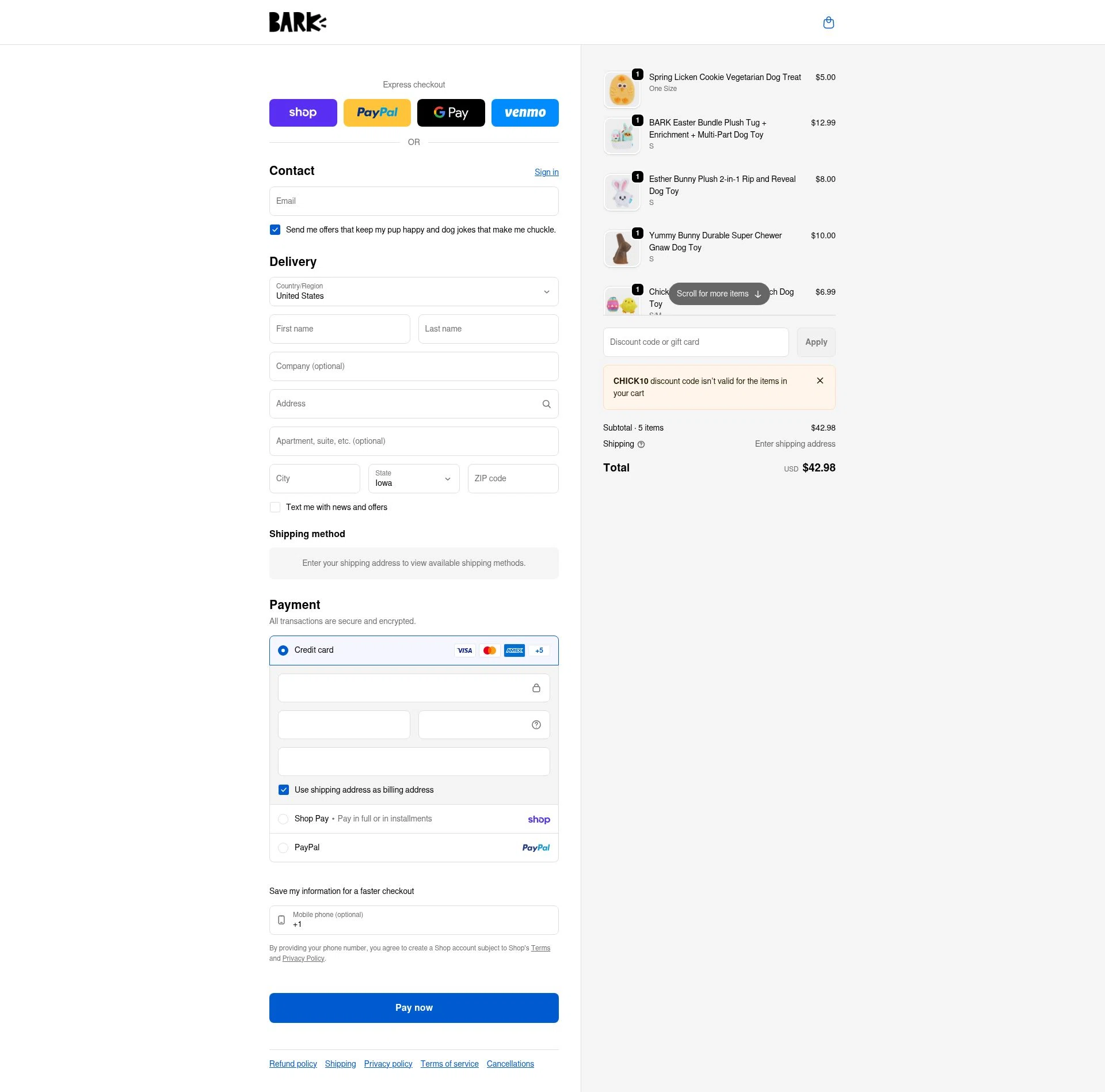 Bark Bright checkout page showing Bark Bright promo code box | Screenshot taken by SimplyCodes community member on Feb 5, 2026