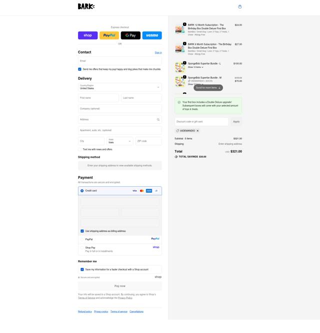Bark Bright checkout page showing Bark Bright promo code box | Screenshot taken by SimplyCodes community member on Sep 21, 2025