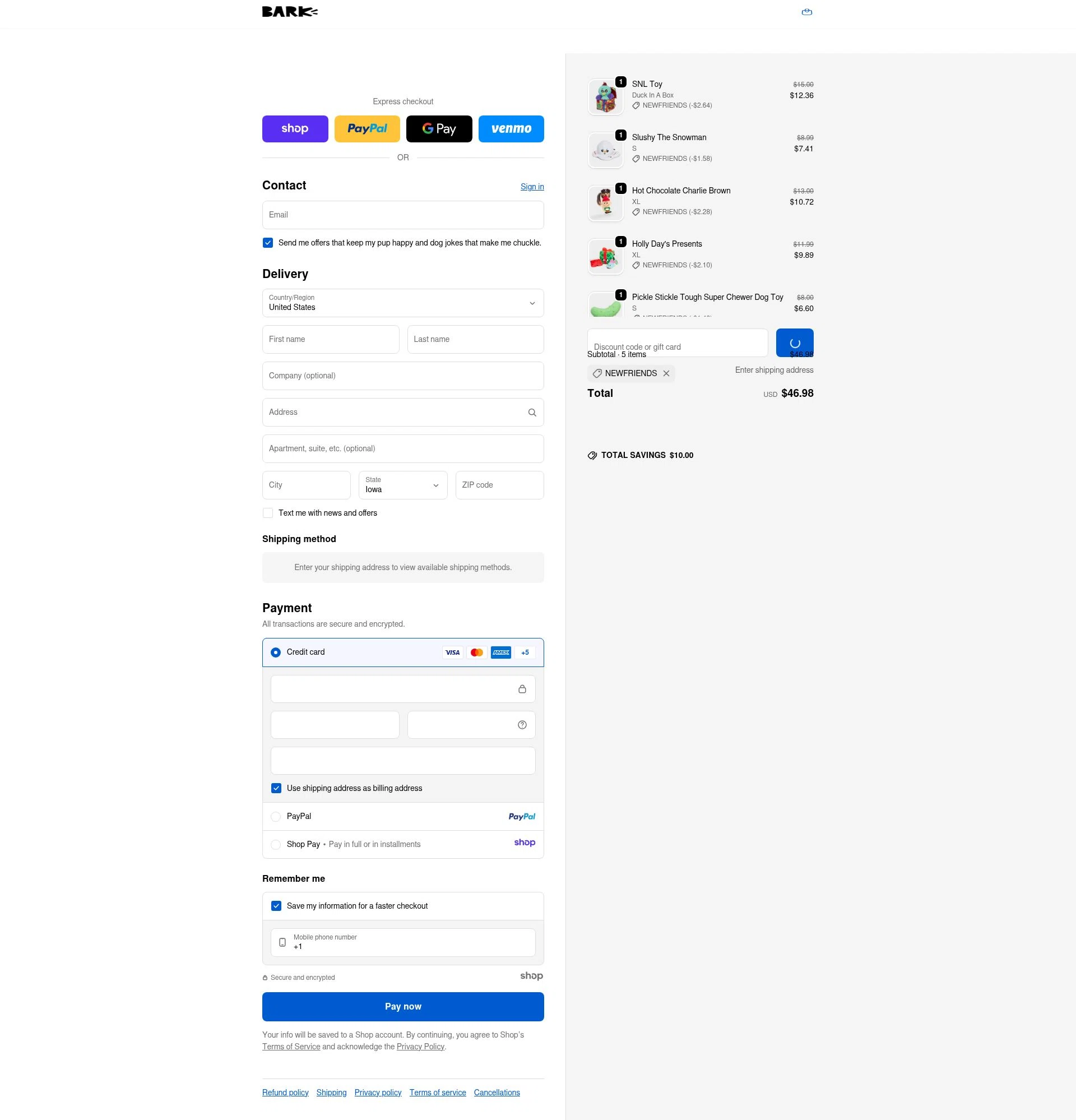 Bark Bright checkout page showing Bark Bright promo code box | Screenshot taken by SimplyCodes community member on Dec 17, 2025