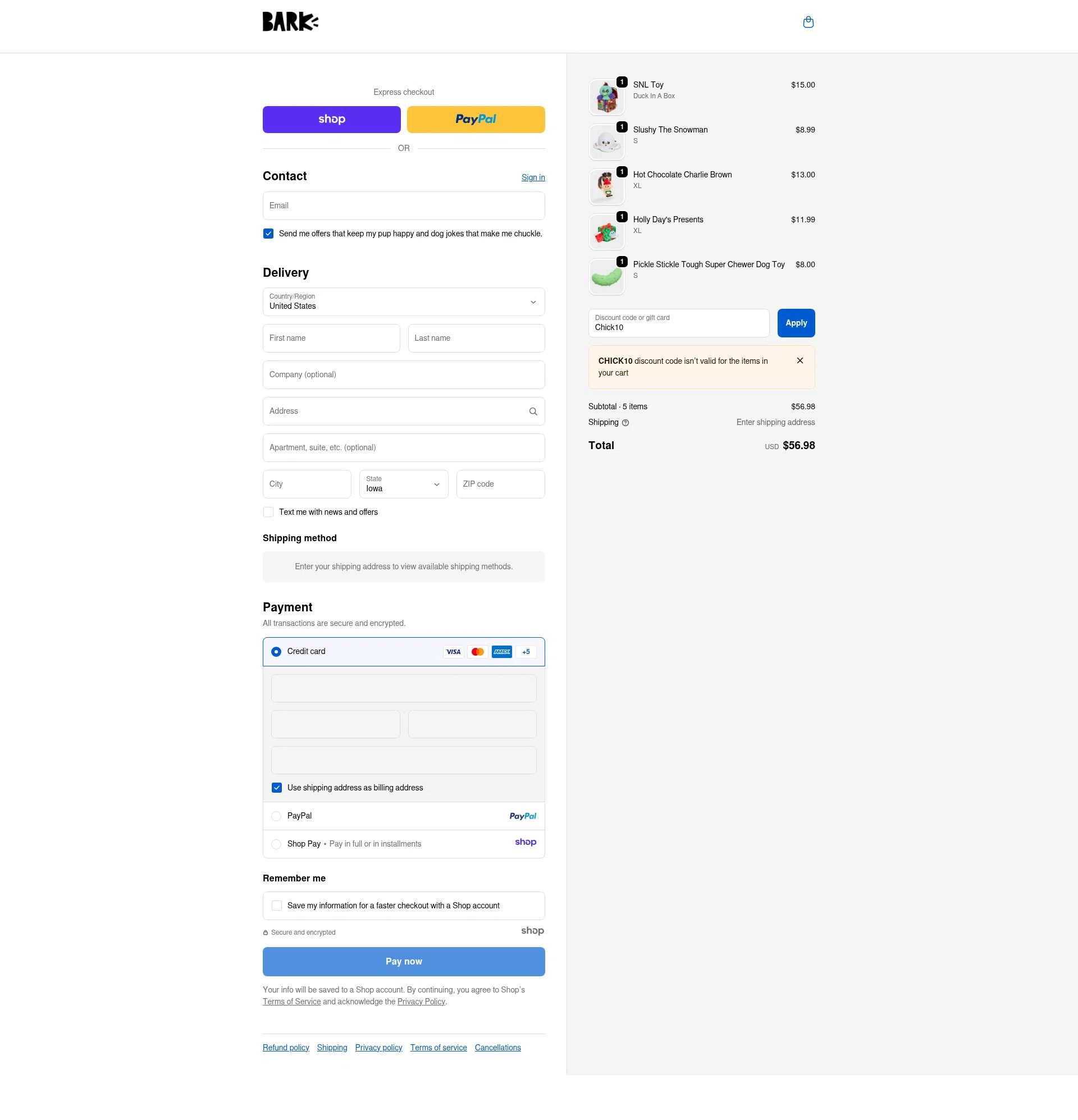 Bark Bright checkout page showing Bark Bright promo code box | Screenshot taken by SimplyCodes community member on Dec 11, 2025