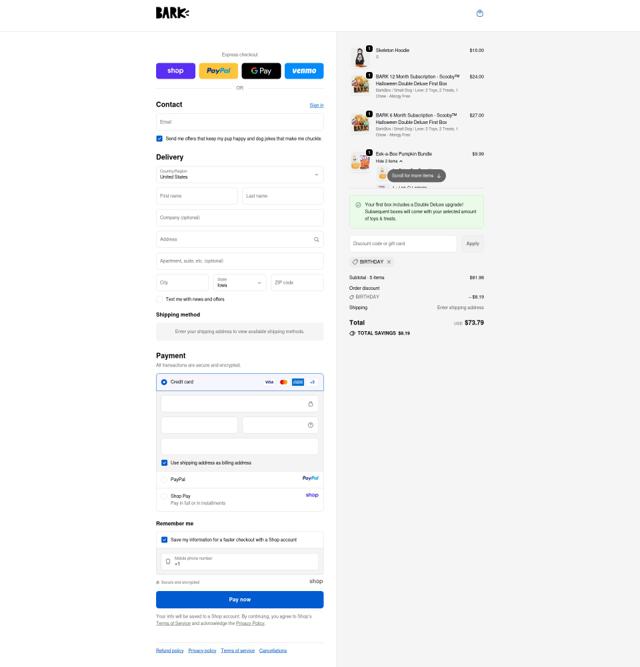 Bark Bright checkout page showing Bark Bright promo code box | Screenshot taken by SimplyCodes community member on Sep 25, 2025