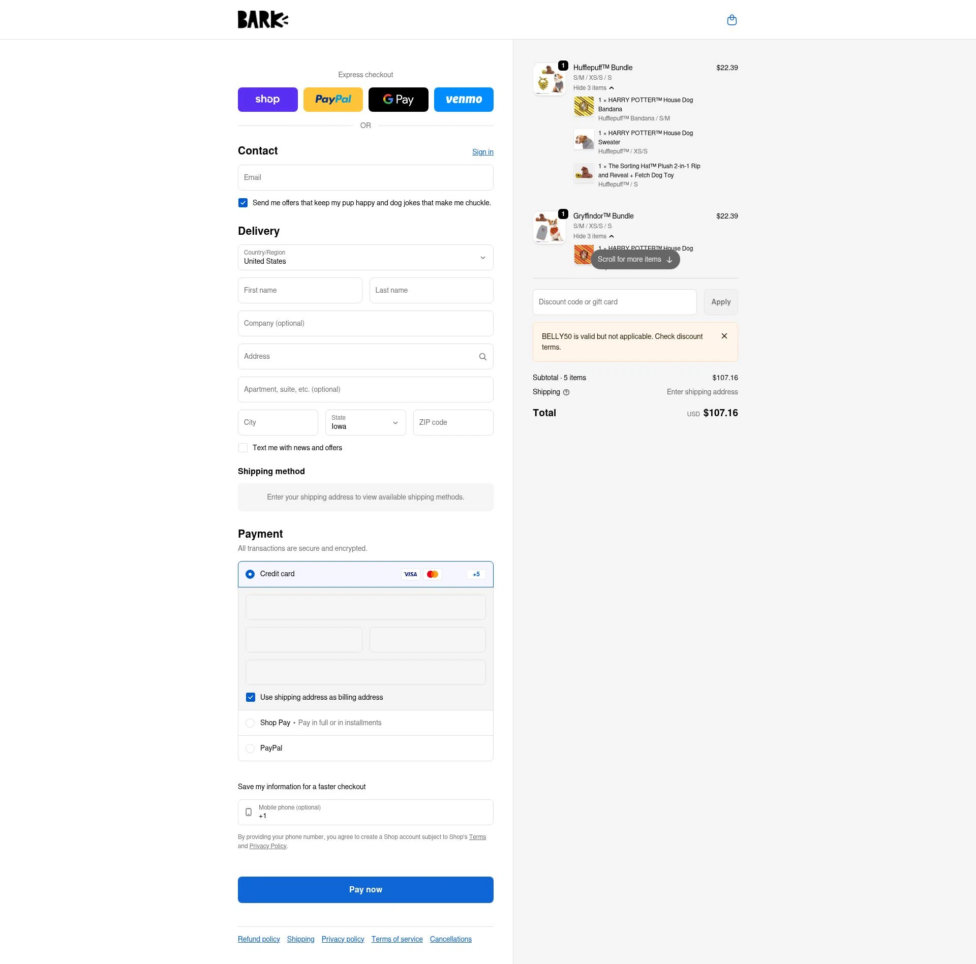 Bark Bright checkout page showing Bark Bright promo code box | Screenshot taken by SimplyCodes community member on Feb 18, 2026