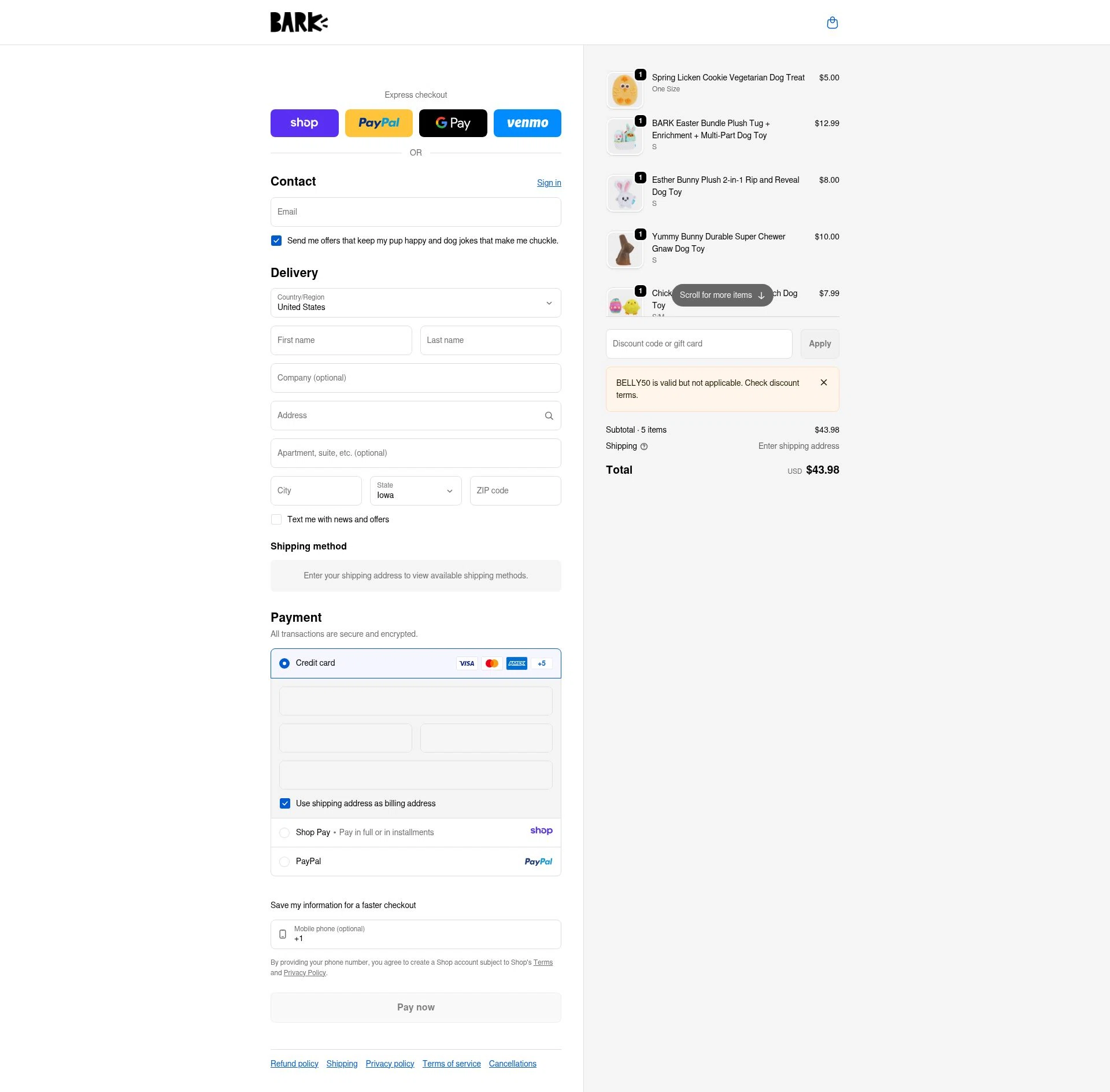 Bark Bright checkout page showing Bark Bright promo code box | Screenshot taken by SimplyCodes community member on Jan 17, 2026