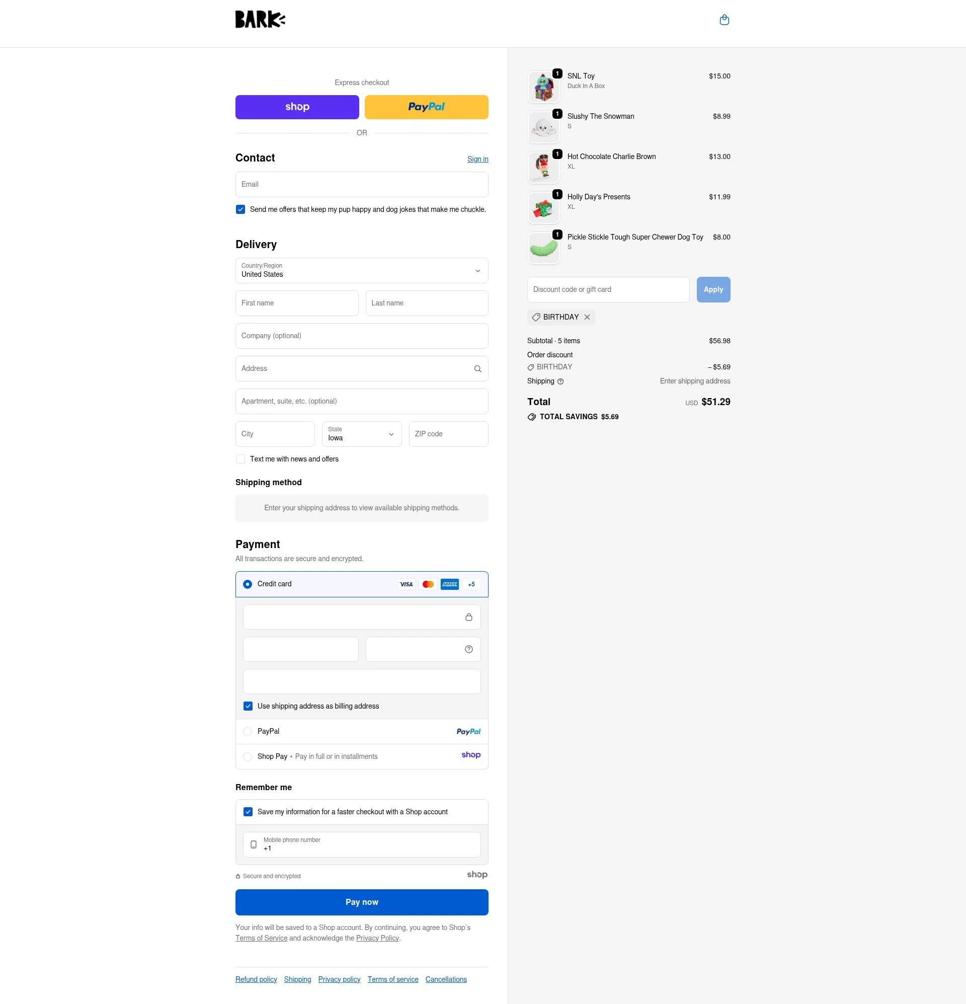 Bark Bright checkout page showing Bark Bright promo code box | Screenshot taken by SimplyCodes community member on Dec 11, 2025