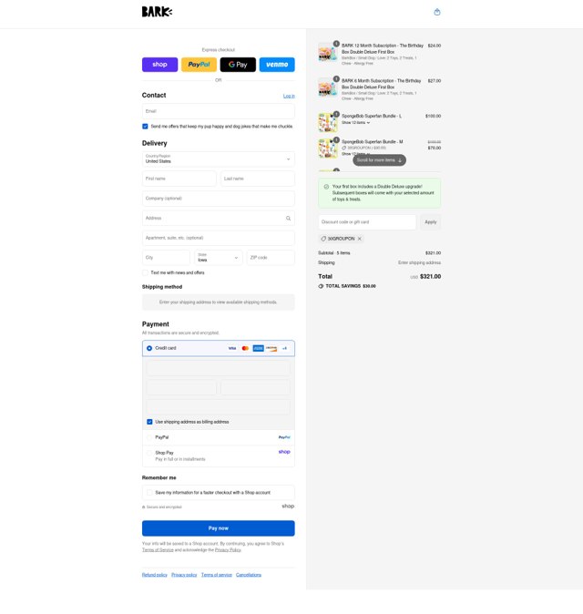 Bark Bright checkout page showing Bark Bright promo code box | Screenshot taken by SimplyCodes community member on Aug 31, 2025