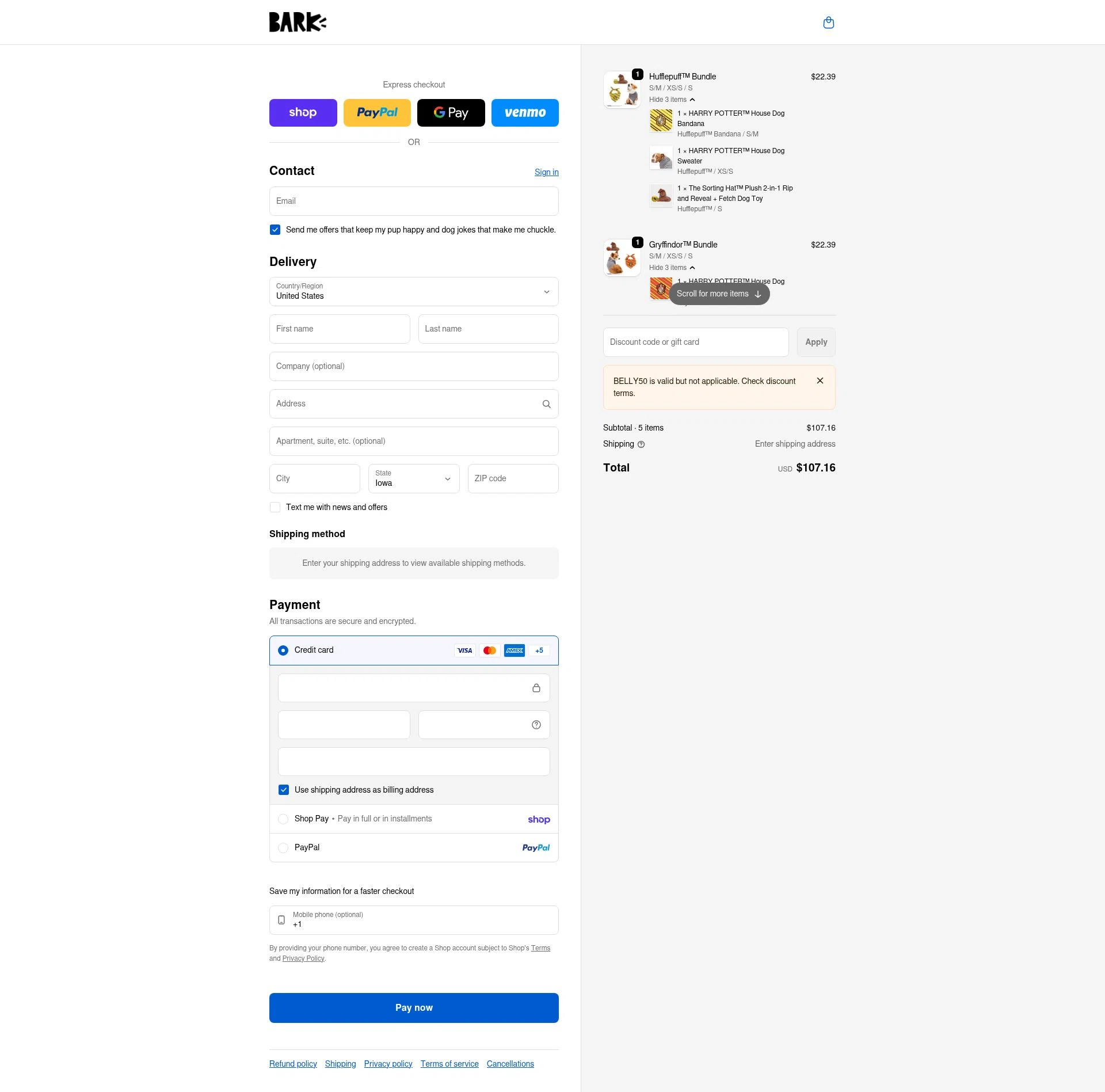 Bark Bright checkout page showing Bark Bright promo code box | Screenshot taken by SimplyCodes community member on Feb 13, 2026