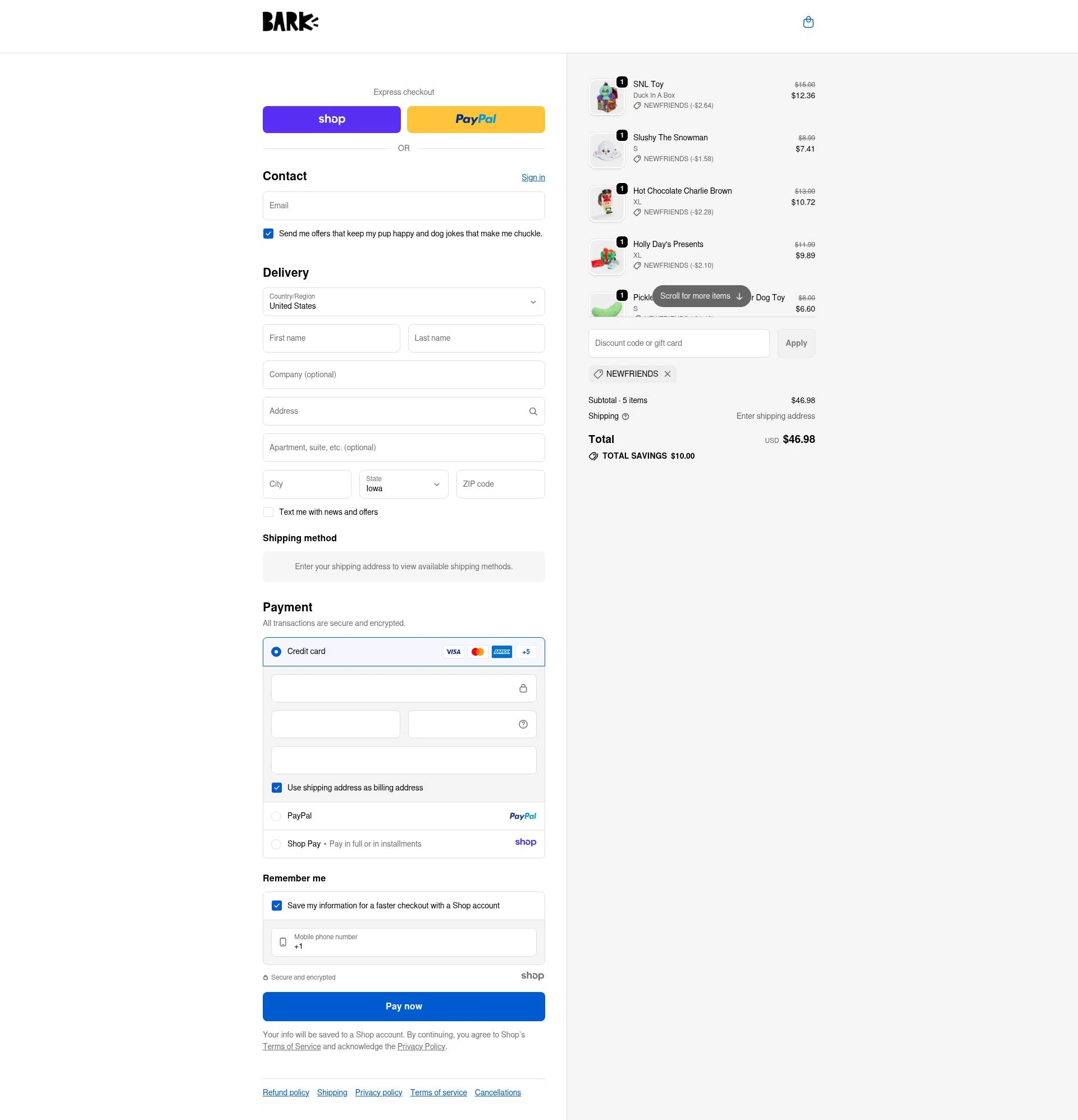 Bark Bright checkout page showing Bark Bright promo code box | Screenshot taken by SimplyCodes community member on Dec 11, 2025