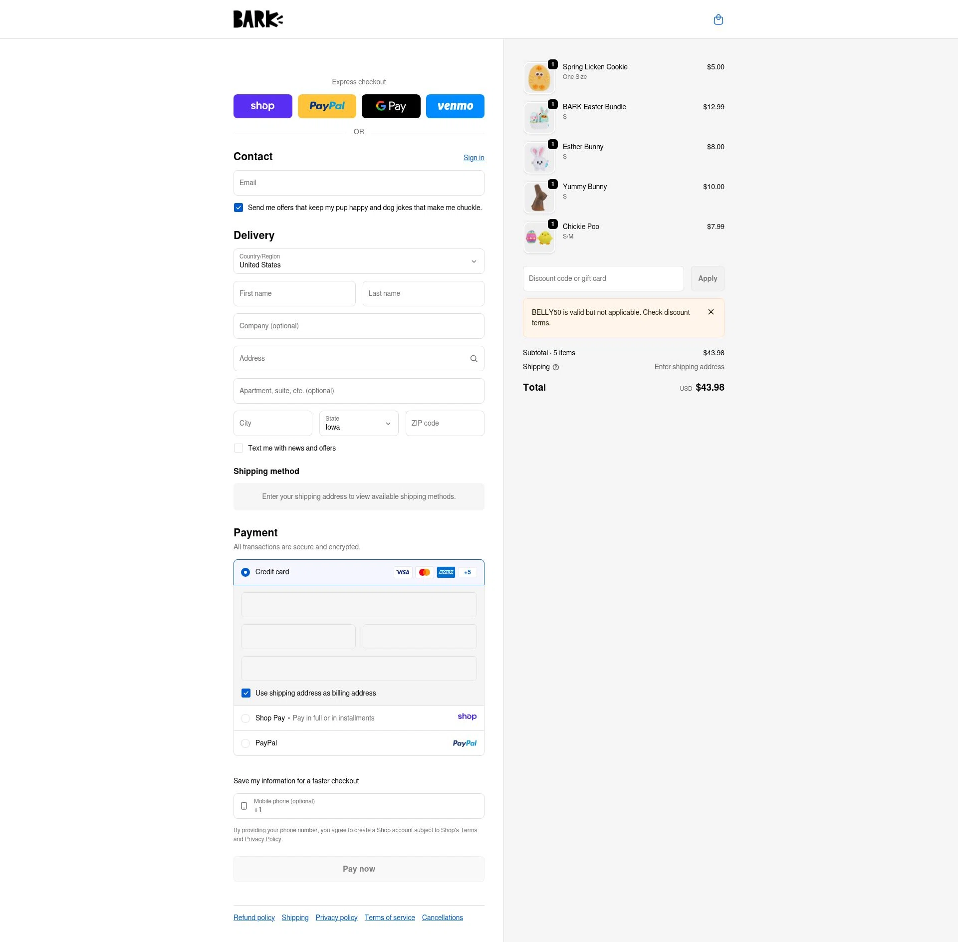 Bark Bright checkout page showing Bark Bright promo code box | Screenshot taken by SimplyCodes community member on Jan 12, 2026