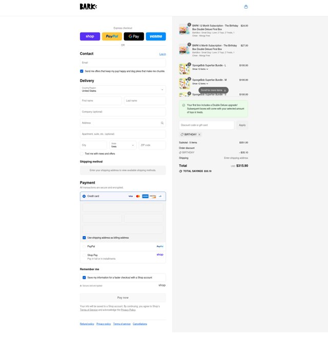 Bark Bright checkout page showing Bark Bright promo code box | Screenshot taken by SimplyCodes community member on Aug 31, 2025