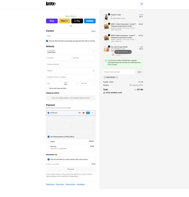 Bark Bright checkout page showing Bark Bright promo code box | Screenshot taken by SimplyCodes community member on Sep 25, 2025