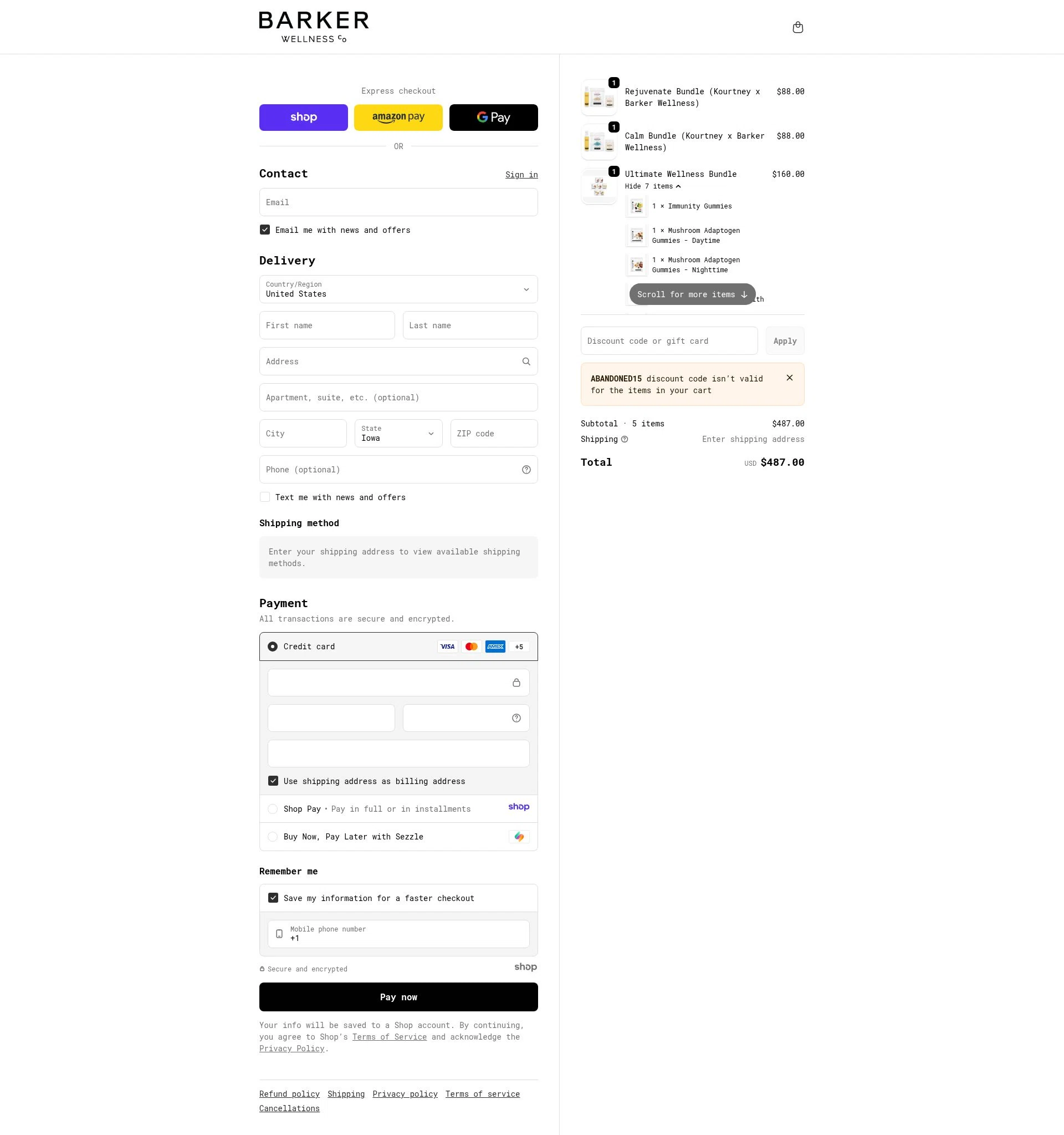 Barker Wellness Co checkout page showing Barker Wellness Co promo code box | Screenshot taken by SimplyCodes community member on Jan 1, 2026