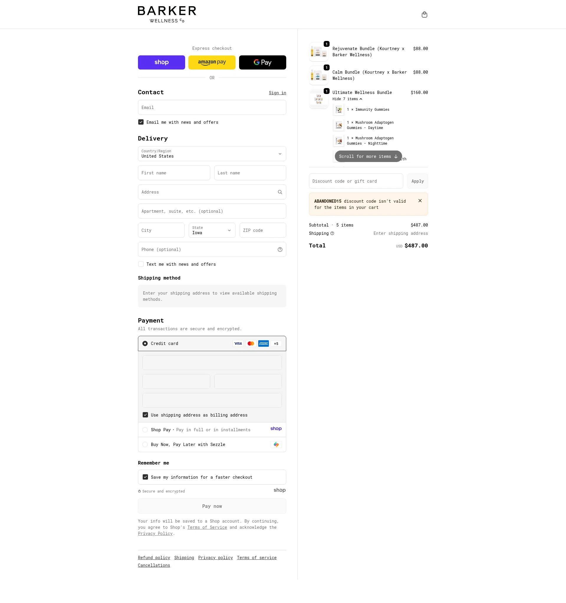 Barker Wellness Co checkout page showing Barker Wellness Co promo code box | Screenshot taken by SimplyCodes community member on Dec 22, 2025