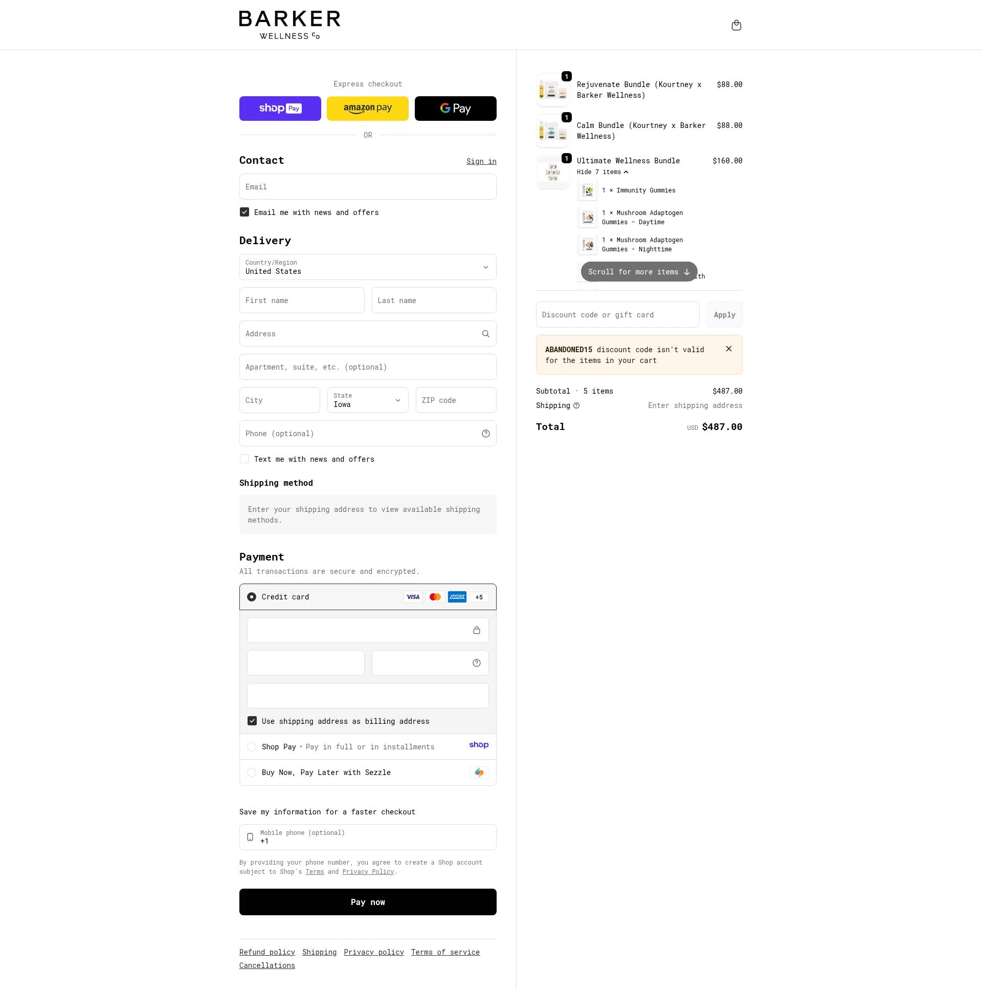 Barker Wellness Co checkout page showing Barker Wellness Co promo code box | Screenshot taken by SimplyCodes community member on Jan 11, 2026