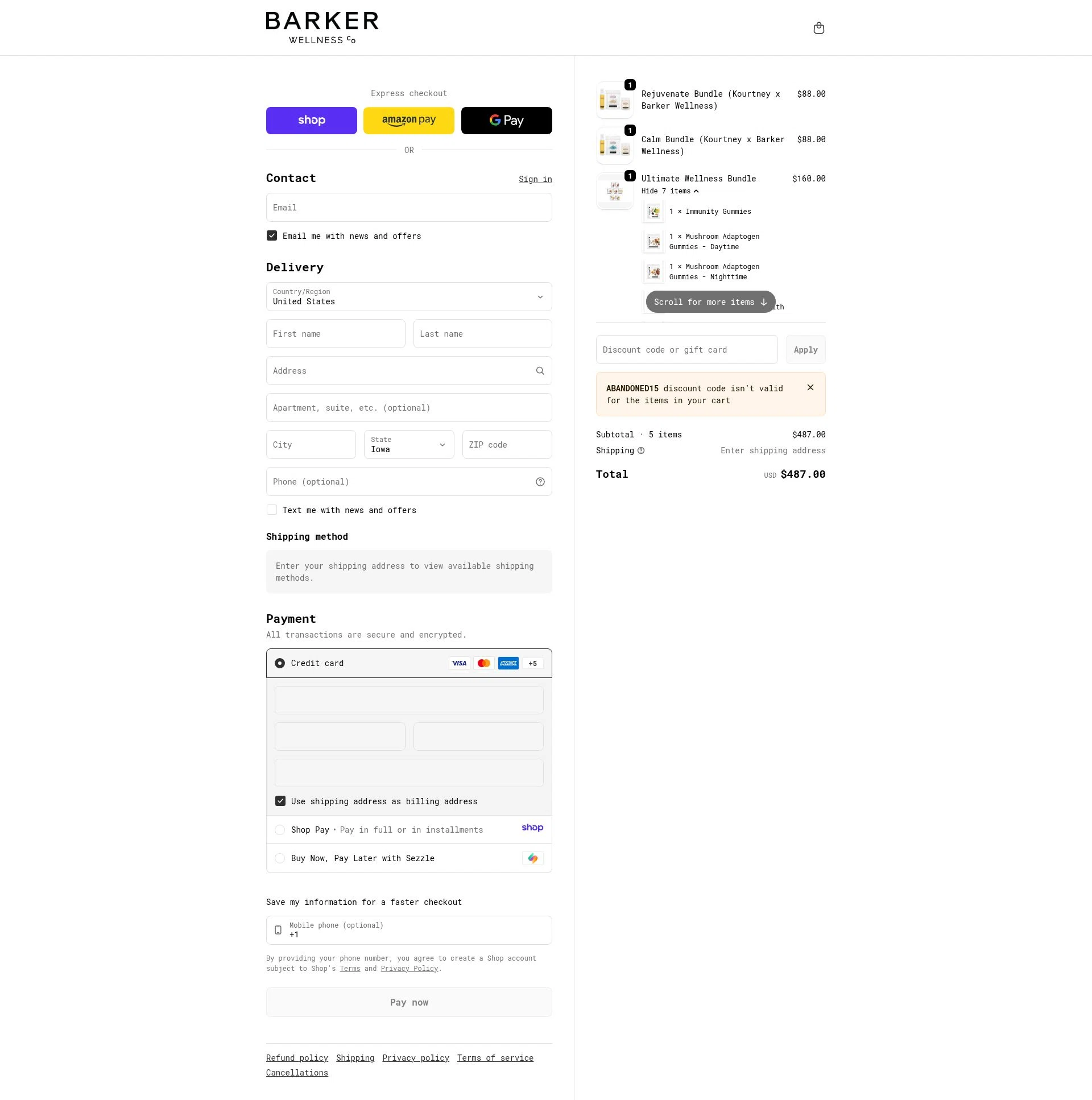 Barker Wellness Co checkout page showing Barker Wellness Co promo code box | Screenshot taken by SimplyCodes community member on Jan 6, 2026