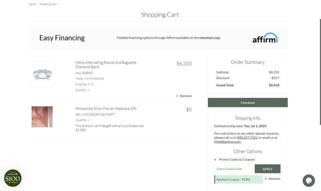 Barkev's checkout page showing Barkev's promo code box | Screenshot taken by SimplyCodes community member on Jun 7, 2025