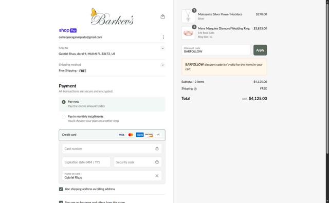 Barkev's checkout page showing Barkev's promo code box | Screenshot taken by SimplyCodes community member on Jul 1, 2025