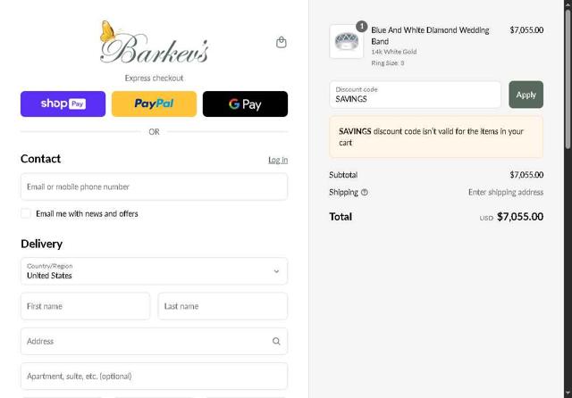 Barkev's checkout page showing Barkev's promo code box | Screenshot taken by SimplyCodes community member on Aug 15, 2025
