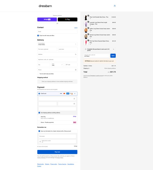 Dressbarn checkout page showing Dressbarn promo code box | Screenshot taken by SimplyCodes community member on Aug 26, 2025