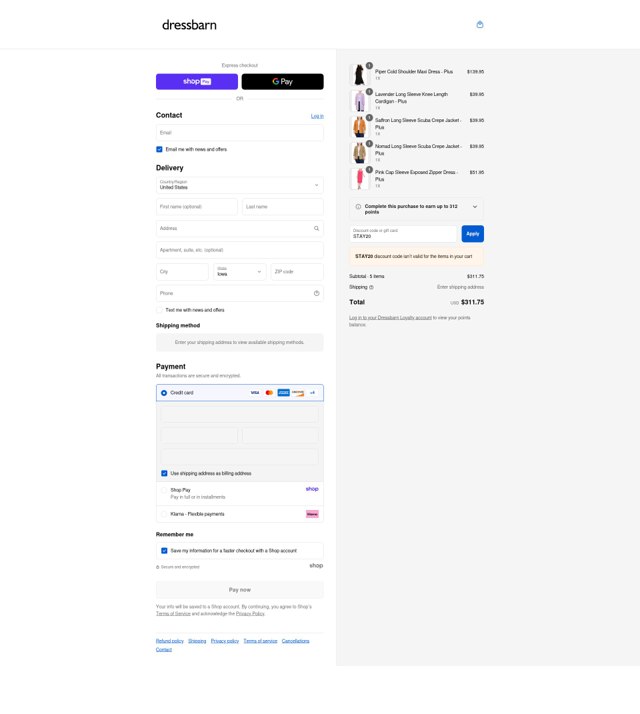 Dressbarn checkout page showing Dressbarn promo code box | Screenshot taken by SimplyCodes community member on Aug 26, 2025