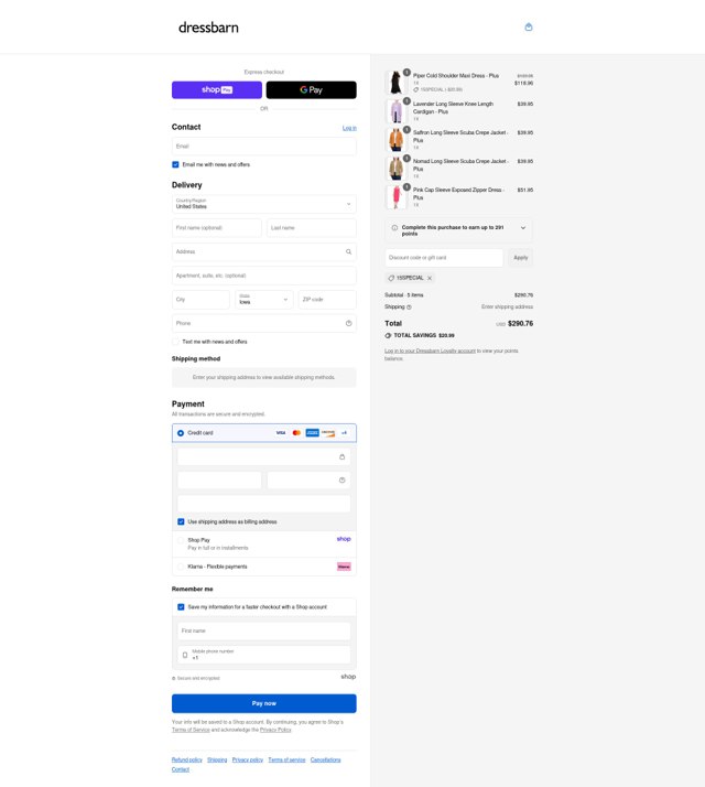 Dressbarn checkout page showing Dressbarn promo code box | Screenshot taken by SimplyCodes community member on Aug 26, 2025