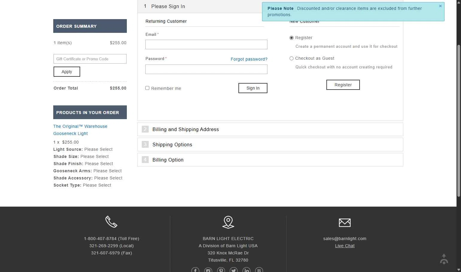 Barn Light checkout page showing Barn Light promo code box | Screenshot taken by SimplyCodes community member on Sep 25, 2025