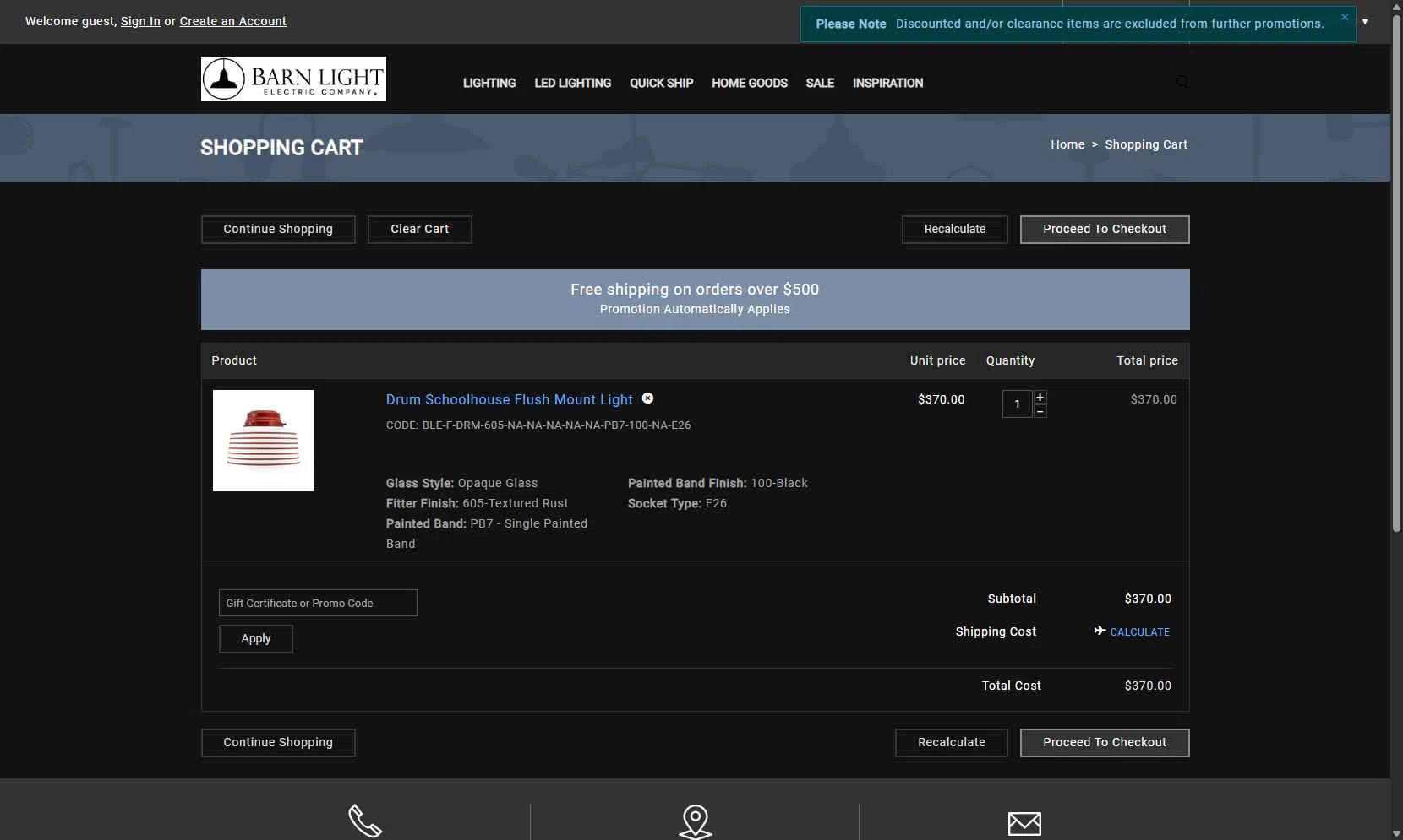 Barn Light checkout page showing Barn Light promo code box | Screenshot taken by SimplyCodes community member on Aug 27, 2025