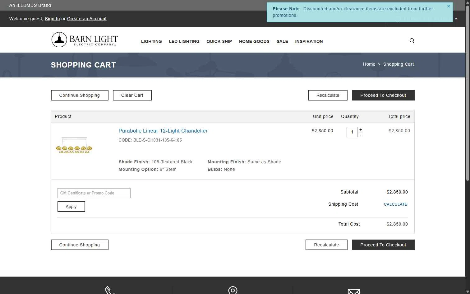 Barn Light checkout page showing Barn Light promo code box | Screenshot taken by SimplyCodes community member on Oct 9, 2025