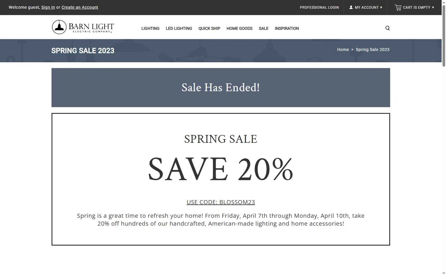 Barn Light checkout page showing Barn Light promo code box | Screenshot taken by SimplyCodes community member on Sep 22, 2025