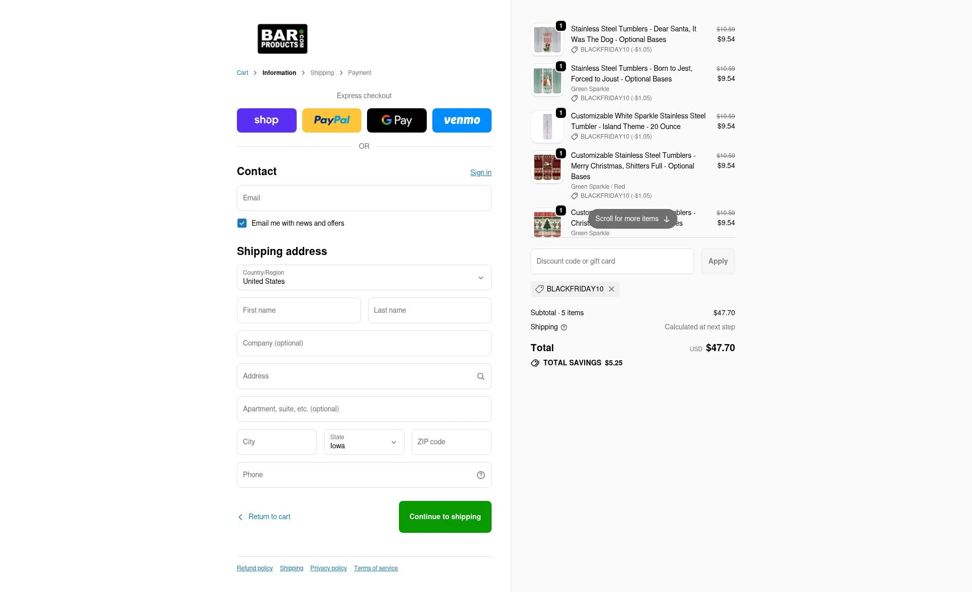 BarProducts checkout page showing BarProducts coupon code box | Screenshot taken by SimplyCodes community member on Nov 30, 2025