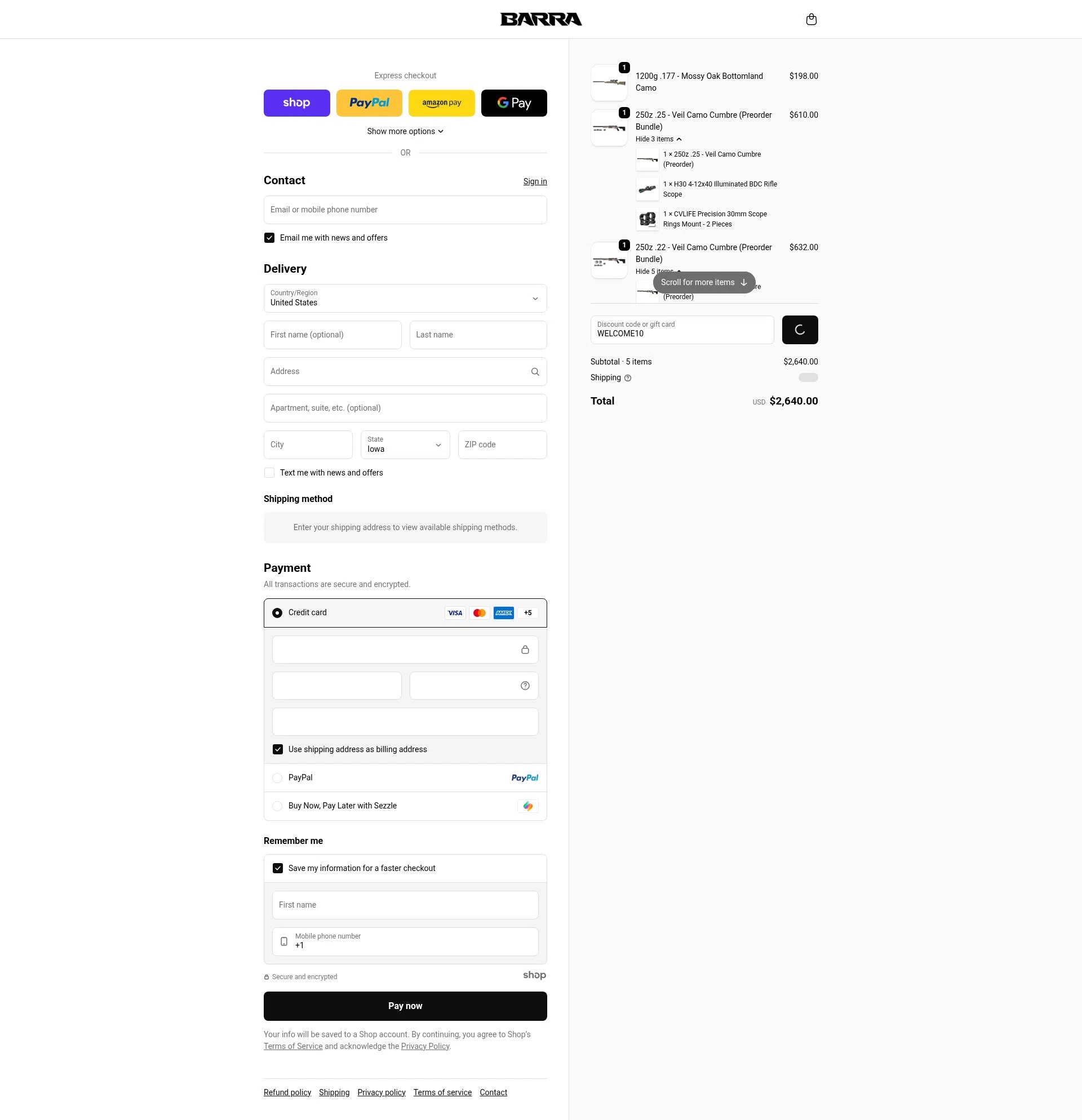 Barra Airguns checkout page showing Barra Airguns promo code box | Screenshot taken by SimplyCodes community member on Jan 20, 2026