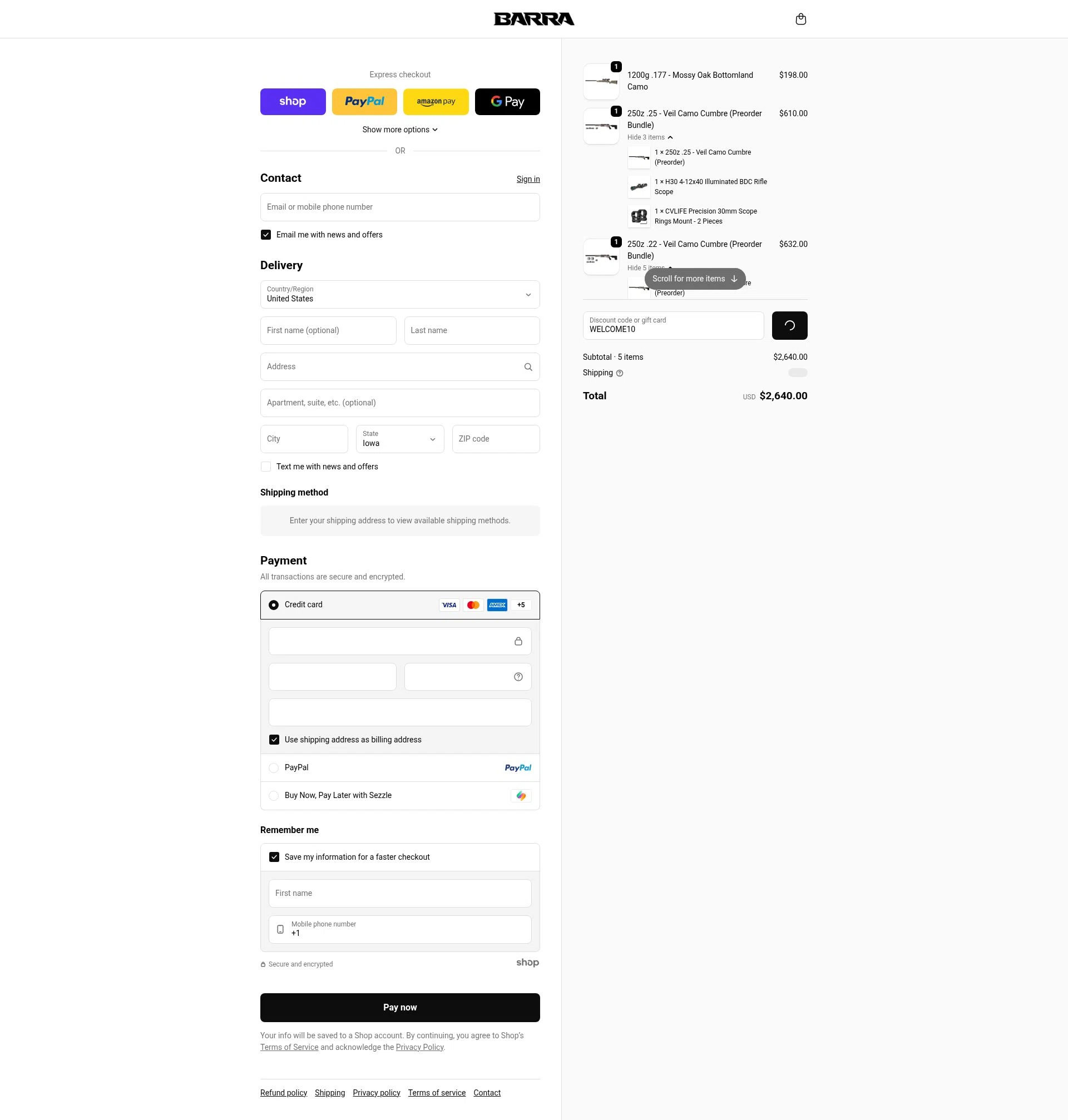 Barra Airguns checkout page showing Barra Airguns promo code box | Screenshot taken by SimplyCodes community member on Jan 29, 2026