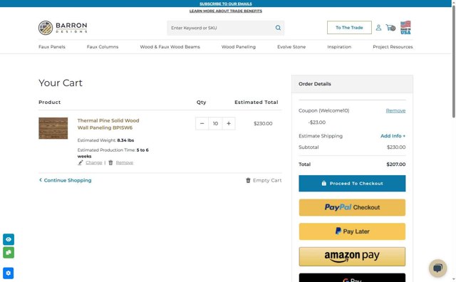 Barron Designs checkout page showing Barron Designs promo code box | Screenshot taken by SimplyCodes community member on Jul 4, 2025